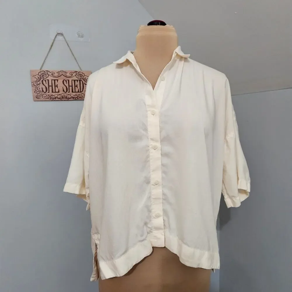 Everlane Oversized Ivory Button Front Shirt Top Size Small Minimal Capsule - Picture 5 of 10